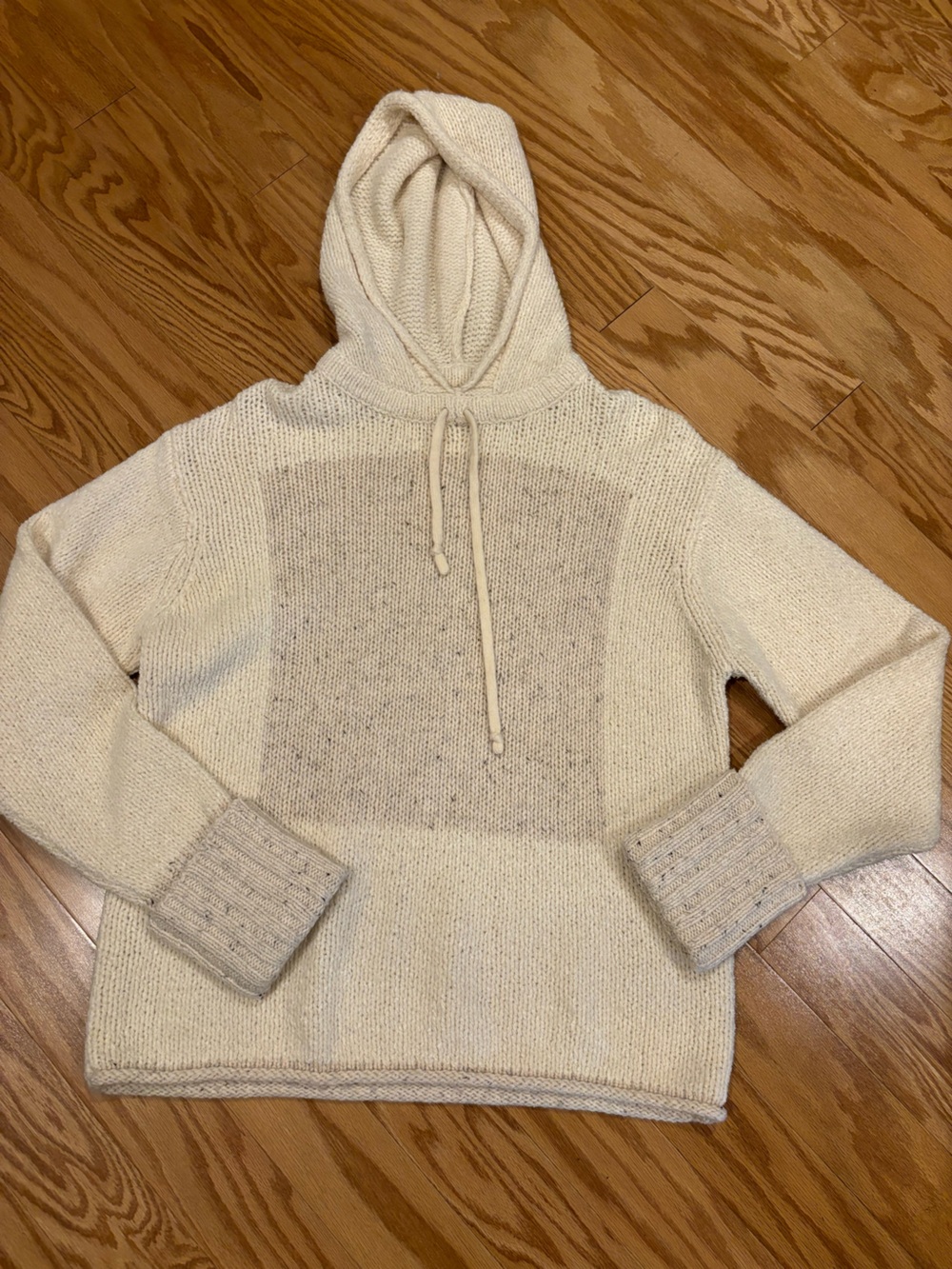 Irelandseye Women’s Cream Tan Hooded Color Block Sweater Merino Wool Size L